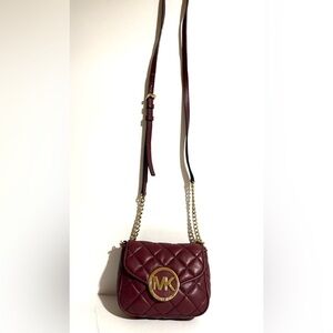 Michael Kors burgundy  and Gold Quilted Crossbody Bag